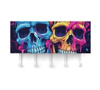 FekiLoot Two Different Skulls Key Holder for Wall Adhesive, No Drilling, Key Hooks with 5 Hooks Wall Mounted, Self Adhesive Keys Rack for Entryway, Hallway, Living Room, Kitchen, Office