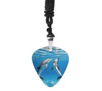 FekiLoot Two Dolphins Guitar Pick Necklace Titanium Steel Guitar Bass Picks Pendant Rock Music Lovers Jewelry Custom Personalized Musical Guitarist Necklace for Women Men