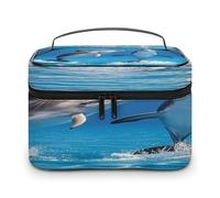FekiLoot Two Dolphins Makeup Bag Large Capacity Travel Cosmetic Bag Lightweight Hand-held Toiletry Bags Portable Cosmetic Pouch Cute Make Up Pouch for Women