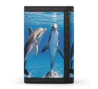 FekiLoot Two Dolphins Wallet Portable Tri Fold Wallet with Zipper Coin Purse for Women Credit Car