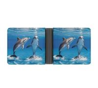 FekiLoot Two Dolphins Wallet Slim PU Bifold Design Wallet with Multiple Card Slots Wallets Extra Capacity Pocket Wallets