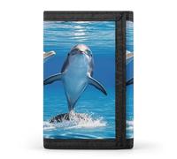 FekiLoot Two Dolphins Wallet Slim Trifold Wallets with Multiple Card Slots Credit Card Holder Pocket Coin Purse