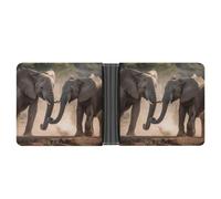 FekiLoot Two Elephants Playing Leather Wallet Double-Sided Different Images Bifold Wallet Ultra Strong Stitching Slim Wallets
