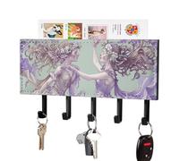 FekiLoot Two Fairies Dancing Key Holder Wall Mount PU Leather Adhesive Key Rack with 5 Hooks Decorative Keys Storage Holder Mail Organizer Decor for Entryway Hallway Office Kitchen Black