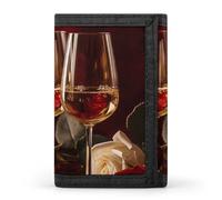 FekiLoot Two Glasses of White Wine Wallet Compact Blocking Trifold Wallets with Zipper Minimalist Purse Wallet Credit Card Holder