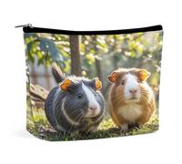 FekiLoot Two Guinea Pigs Hanging Out Makeup Bag Large Capacity Cosmetic Bag for Women Travel Makeup Organizer Portable Cosmetic Pouch Waterproof Toiletry Bags Personalized Leather Makeup Bags