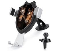 FekiLoot Two Horses Standing on Black Background Car Phone Holder Mount Strongest Suction & Clip Cell Phone Mount for Dashboard Windshield Vent Fits 4-6" Phones (Straight Vent Only)