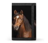 FekiLoot Two Horses Standing on Black Background Wallet for Men Slim Minimalist Trifold Wallet with ID Window And Credit Card Holder