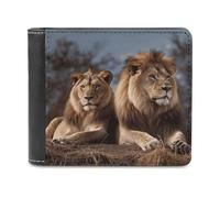 FekiLoot Two Lions PU Leather Wallet Bifold Wallet Front Pocket Wallets Fashion Purse Slim Billfold Credit Card Holder