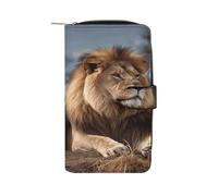 FekiLoot Two Lions Wallet Large Capacity Travel Double Fold Wallets Portable Zipper Leather Purse for Women Men