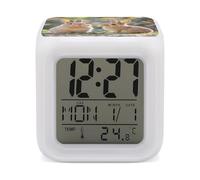 FekiLoot Two Little Cute Rabbits Alarm Clock with 7 Color Changing Night Light with Date and Temperature Wake Up Digital Clock Colorful LED Display Alarm Clocks Gift Decor for Bedroom