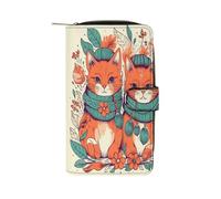 FekiLoot Two Orange Cats Wallet Large Capacity Travel Double Fold Wallets Portable Zipper Leather Purse for Women Men