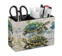 FekiLoot Two Turtles Watercolor Splash PU Leather Pen Holder with 2 Compartments Rectangle Desk Storage Organizer Desktop Stationery Container Pencil Cup for Office School Home Accessories