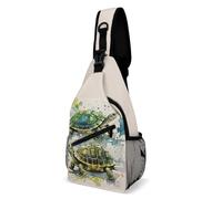 FekiLoot Two Turtles Watercolor Splash Sling Bag Men Crossbody Bags Women Shoulder Backpack Daypack Chest Bag for Travel Outdoor
