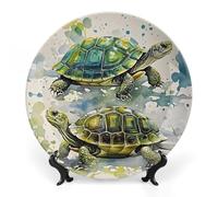 FekiLoot Two Turtles Watercolor SplashDecorative Ceramic Plate Dinner Plate for Salad Dessert Round Display Plate Decorative Porcelain Dish Wall Ornament Microwave Oven Dishwasher Safe Gift 6inch