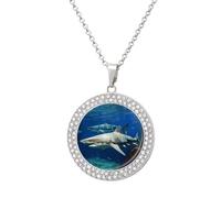 FekiLoot Two White Sharks Pendant Necklace for Women Men Elegant Diamond Circle Necklaces with 19.7 Inch Chain, Zinc Diamond Jewelry for Birthday Christmas Valentine's Day Gift, One Size, Zinc