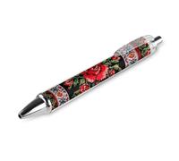 FekiLoot Ukrainian Embroidery Style Rose Ballpoint Pens Retractable Black Ink Ballpoint Pens 0.5mm Medium Point Smooth Writing Pattern Pen with Super Soft Grip Cute Work Supplies for Men Women 1 PCS