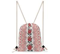 FekiLoot Ukrainian Embroidery Style Rose Drawstring Backpack Sports Gym Bag Drawstring Bags Foldable Backpack for Women Men