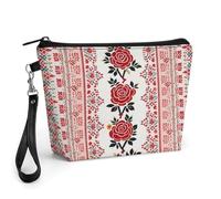FekiLoot Ukrainian Embroidery Style Rose Makeup Bag for Purse, Waterproof Funny Cosmetic Bag for Women, Zipper Travel Pouch Gift 8.9×5.7 Inch