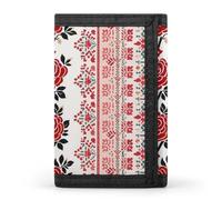 FekiLoot Ukrainian Embroidery Style Rose Slim Wallet Trifold Wallet Credit Card Holder Wallets Stylish Money Clip for Men Women
