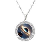 FekiLoot Universe Pendant Necklace for Women Men Elegant Diamond Circle Necklaces with 19.7 Inch Chain, Zinc Diamond Jewelry for Birthday Christmas Valentine's Day Gift, One size, Zinc, Diamond