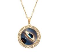 FekiLoot Universe Pendant Necklace for Women Men Elegant Diamond Circle Necklaces with 19.7 Inch Chain, Zinc Diamond Jewelry for Birthday Christmas Valentine's Day Gift, One size, Zinc, Diamond