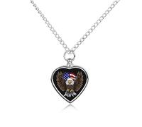 FekiLoot USA Flag Patriotic Eagle Custom Ashes Necklace Personalized Pet Urn Hair Cremation Souvenir Necklace Memorial Keepsake Holder Pendant Heart Jewelry for Ashes Gift for Dog Loss