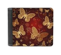 FekiLoot Valentine Hearts Golden Butterfly PU Leather Wallet Bifold Wallet Front Pocket Wallets Fashion Purse Slim Billfold Credit Card Holder