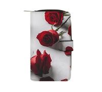 FekiLoot Valentine Red Rose Wallet Large Capacity Travel Double Fold Wallets Portable Zipper Leather Purse for Women Men