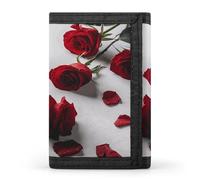 FekiLoot Valentine Red Rose Wallets Exquisite Trifold Wallet Front Pocket Wallet with Zipper Keychain Coin Purse Credit Card Holder for Adult