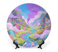 FekiLoot Valley Decorative Plates Bone China Plates with Stand for Display 7inch Round Ceramic Dinner Plates Dessert Plate for Kitchen Party Coffee Table Decor Art