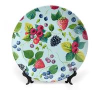 FekiLoot Various Berry Paintings Decorative Plates Bone China Plates with Stand for Display 10inch Round Ceramic Dinner Plates Dessert Plate for Kitchen Party Coffee Table Decor Art