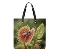 FekiLoot Venus Flytrap Catching Tote Bag for Women Reusable Leather Handbag Buckle Tote Bags Grocery Bags Shoulder Bag