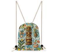 FekiLoot Vintage Aloha Tiki Pattern Drawstring Backpack Sports Gym Bag Drawstring Bags Foldable Backpack for Women Men