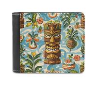 FekiLoot Vintage Aloha Tiki Pattern Wallet Large Capacity Slim Bifold Wallet with Multiple Card Slots PU Leather Men Purse