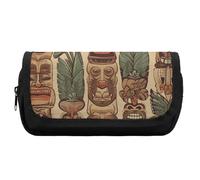 FekiLoot Vintage Aloha Tiki Pencil Case Office Pencil Box Large Capacity Pencil Box Pouch Holder Double Zipper Pencil Case Use to Organize Desktop And Plan Space Home Office