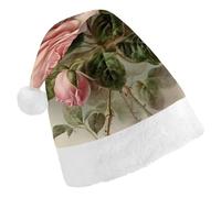 FekiLoot Vintage Beautiful Rose Christmas Hat Cap with Plush Trim Warm Xmas Hats Headwear for Winter Holiday Party Supply