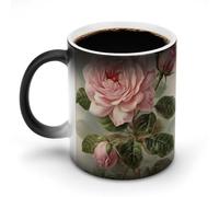 FekiLoot Vintage Beautiful Rose Color Changing Mug Heat Changing Mug Ceramic Mug Heat Reactive Black Mug Tea Cup Message Appears As It Heats Birthday Holiday Gift for Family Friend