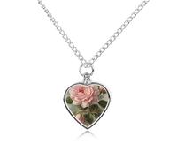 FekiLoot Vintage Beautiful Rose Custom Ashes Necklace Personalized Pet Urn Hair Cremation Souvenir Necklace Memorial Keepsake Holder Pendant Heart Jewelry for Ashes Gift for Dog Loss