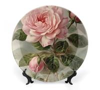 FekiLoot Vintage Beautiful RoseDecorative Plate Round Ceramic Plates with Display Stand Salad & Dessert Serving Plates Home Table Art Decoration for Kitchen Dining Room Wine Cabinet 7inch
