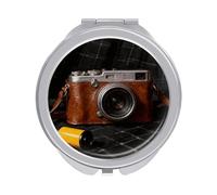 FekiLoot Vintage Camera with Film Compact Mirror 1x/2x Magnifying Mirror Travel Makeup Mirrors Cute Pocket Small Mirrors for Women Ideal Gift on Birthday, Christmas, Graduation Round Silver