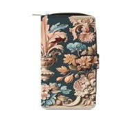 FekiLoot Vintage Floral Engraving Wallet Large Capacity Travel Double Fold Wallets Portable Zipper Leather Purse for Women Men