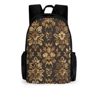FekiLoot Vintage Gold Black Tan Floral Backpack Daypack Travel Backpack