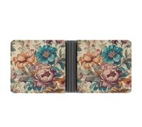 FekiLoot Vintage Hand Drawn Flowers Leather Wallet Double-Sided Different Images Bifold Wallet Ultra Strong Stitching Slim Wallets