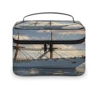 FekiLoot Vintage Nautical White Ship Makeup Bag Large Capacity Travel Cosmetic Bag Lightweight Hand-held Toiletry Bags Portable Cosmetic Pouch Cute Make Up Pouch for Women