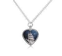 FekiLoot Vintage Nautical White Ship Pet Cremation Jewelry for Ashes Personalized Dog Urn Necklace for Ashes Heart Pet Memorial Necklace Urn Pendant for Puppy Pets Memorial Keepsake Jewelry