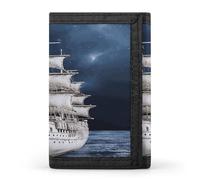 FekiLoot Vintage Nautical White Ship Wallet for Men Slim Minimalist Trifold Wallet with ID Window And Credit Card Holder