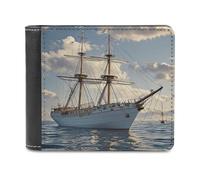 FekiLoot Vintage Nautical White Ship Wallet Large Capacity Slim Bifold Wallet with Multiple Card Slots PU Leather Men Purse