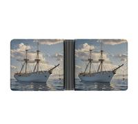 FekiLoot Vintage Nautical White Ship Wallet Slim PU Bifold Design Wallet with Multiple Card Slots Wallets Extra Capacity Pocket Wallets