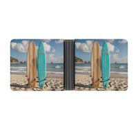 FekiLoot Vintage Turquoise Wood Surfboard Wallet Slim Leather Bifold Wallet Extra Capacity Wallets with Multiple Card Slots Men Billfold